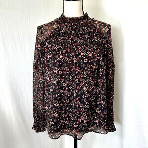 Romantic Cottage Black Floral Metallic Sheer Lined Blouse Daniel Rainn Size PS